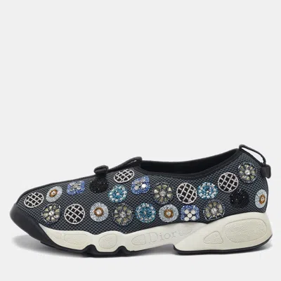 Pre-owned Dior Grey Mesh Crystal Embellished Fusion Slip On Sneakers Size 38.5