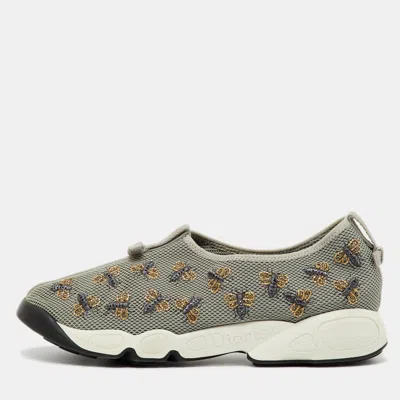 Pre-owned Dior Grey Mesh Fusion Bee Embroidered Slip On Sneakers Size 40 In Gray