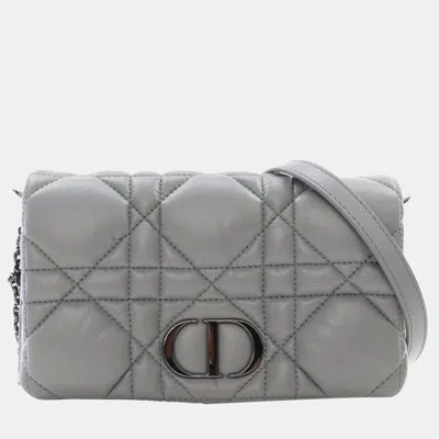Pre-owned Dior Grey Mini Calfskin Macrocannage Caro Bag In Gray