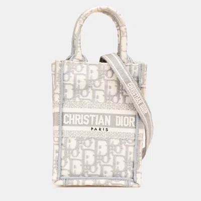 Pre-owned Dior Grey Mini Oblique Canvas Vertical Book Tote