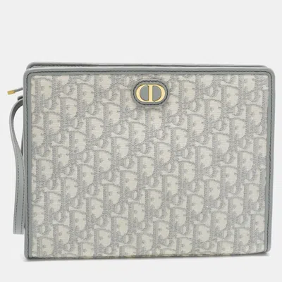 Pre-owned Dior Grey Oblique Canvas 30 Montaigne Pouch In Gray