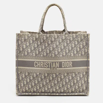Pre-owned Dior Grey Oblique Canvas Large Book Tote In Gray