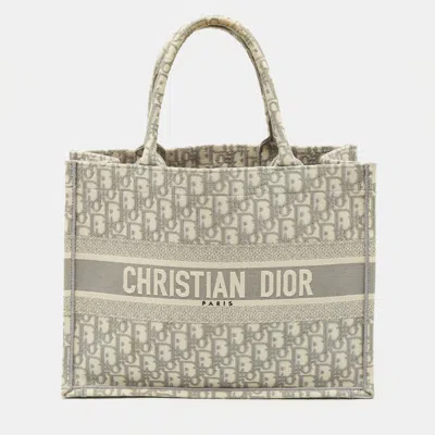 Pre-owned Dior Grey Oblique Embroidered Canvas Medium Book Tote