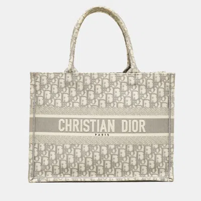 Pre-owned Dior Grey Oblique Embroidered Canvas Medium Book Tote