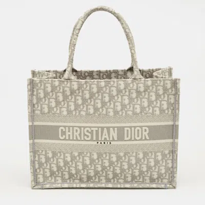 Pre-owned Dior Grey Oblique Embroidered Canvas Medium Book Tote In Gray