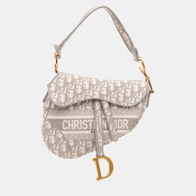 Pre-owned Dior Grey Oblique Embroidered Canvas Saddle Bag In Gray