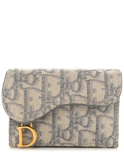 Dior Grey Oblique Perfo Jacquard Canvas Saddle Card Holder (authentic Pre-  Loved) In Neutral