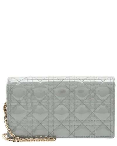 Pre-owned Dior Grey Patent Leather Lady  Wallet On Chain (authentic Pre-loved)