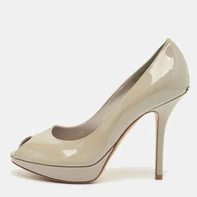 Pre-owned Dior Grey Patent Leather Peep Toe Platform Pumps Size 36.5 In Gray