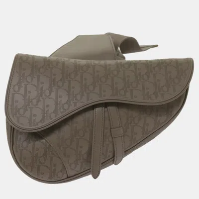 Pre-owned Dior Grey Perforated Oblique Leather Saddle Body Bag