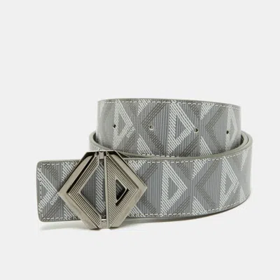 Pre-owned Dior Grey Printed Coated Canvas Diamond Buckle Waist Belt 90cm In Gray