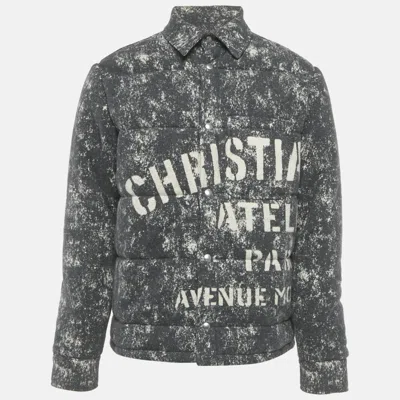 Pre-owned Dior Grey Printed Cotton Spray Paint Effect Oversized Jacket M In Gray