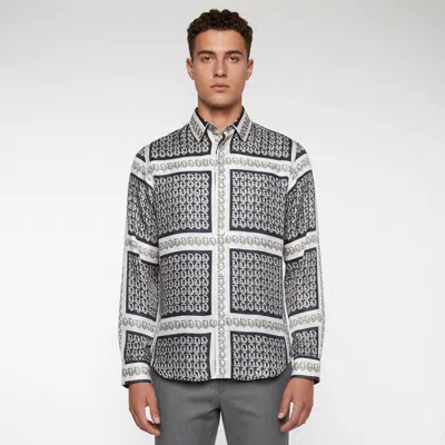 Pre-owned Dior Grey Printed Silk Long Sleeve Shirt M In Gray