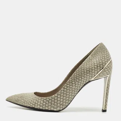 Pre-owned Dior Grey Python Embossed Leather Pointed Toe Pumps Size 40.5 In Gray