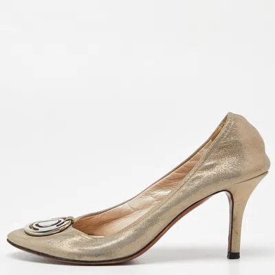 Pre-owned Dior Grey Shimmering Suede Scrunch Pointed Toe Pumps Size 36.5
