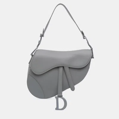 Pre-owned Dior Grey Ultra Matte Calfskin Saddle Bag In Gray