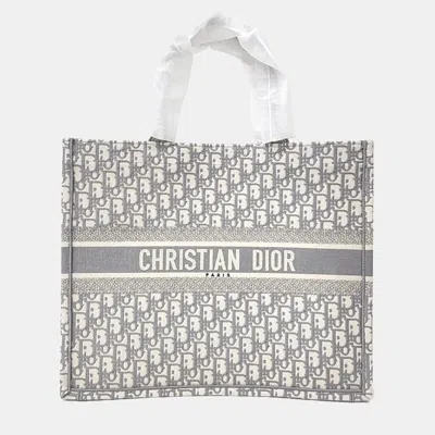 Pre-owned Dior Grey White Fabric Oblique Book Tote Bag In Gray