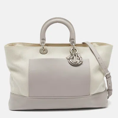 Pre-owned Dior Grey/beige Canvas And Leather Nappy Diaper Bag