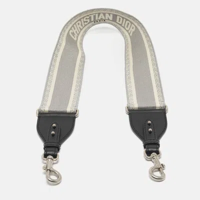 Pre-owned Dior Grey/black Embroidered Canvas And Leather Shoulder Bag Strap