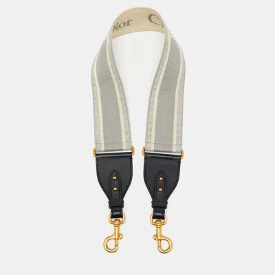Pre-owned Dior Grey/black Embroidered Canvas And Leather Shoulder Bag Strap