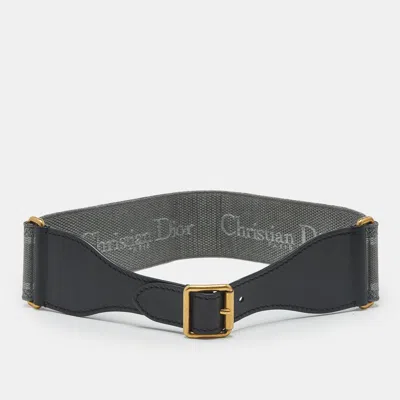 Pre-owned Dior Grey/black Embroidered Canvas And Leather Waist Belt 75 Cm In Gray