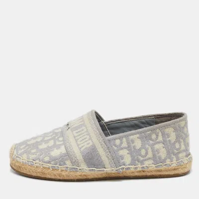 Pre-owned Dior Grey/white Oblique Canvas Granville Espadrille Flats Size 38