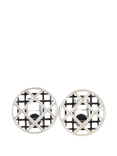 Pre-owned Dior Grid Clip-on Earrings In Silver