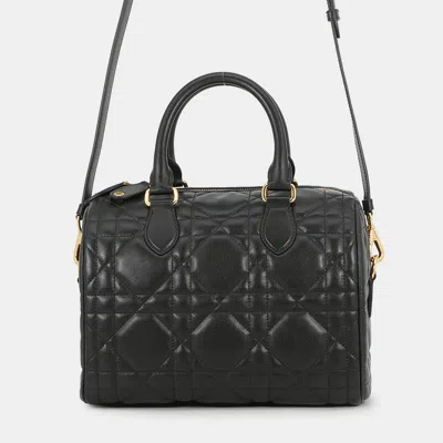 Pre-owned Dior Groove 25 Macrocannage Black Calf Leather Size Medium