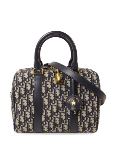 Pre-owned Dior Groove 25 Oblique Patterned Tote Bag In Blue