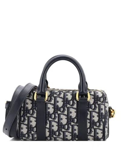 Pre-owned Dior Groove Convertible Bowling Bag Oblique Canvas Nano Handbag In Blue