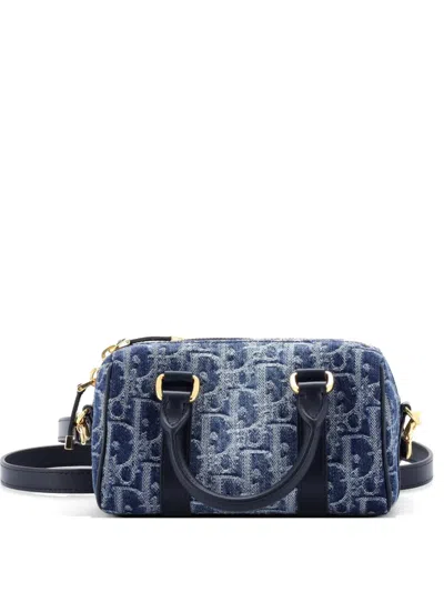 Pre-owned Dior Groove Convertible Bowling Bag Oblique Canvas Nano Handbag In Blue