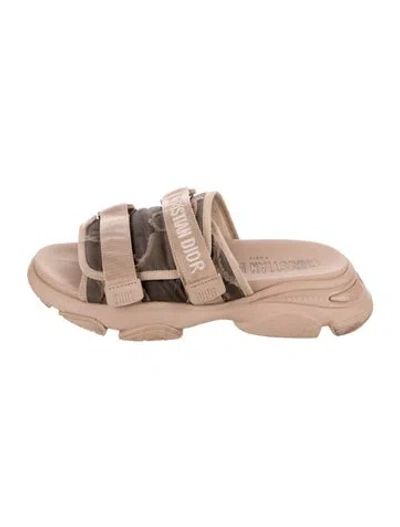 Pre-owned Dior Grosgrain Trim Slides In Neutral