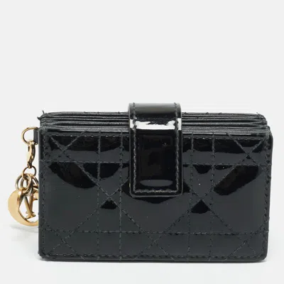 Pre-owned Dior Gusset Black Cannage Patent Leather Card Case