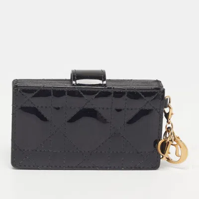 Pre-owned Dior Gusset Black Quilted Patent Leather Card Holder