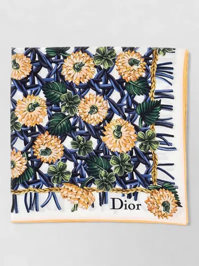 Dior Hair Scarf Floral Pattern Fringed Edges