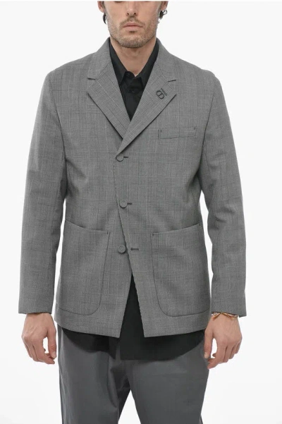 Dior Half-lined Blazer With District Check Pattern In Gray