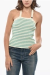 Dior Halterneck Knitted Cotton Top With Awning Motif In Green