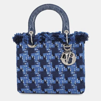 Pre-owned Dior Handbags Blue Tweed Leather Size Medium
