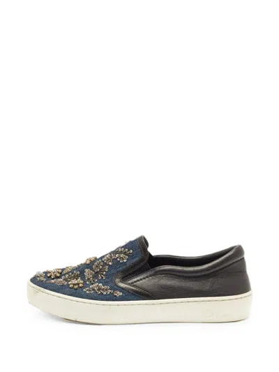Pre-owned Dior Happy Crystal-embellished Slip-on Sneakers In Blue