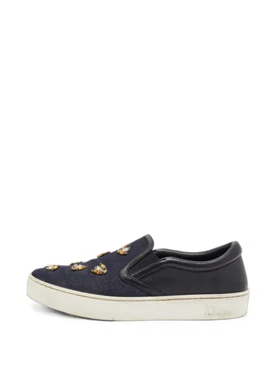 Pre-owned Dior Happy Crystal-embellished Sneakers In Blue