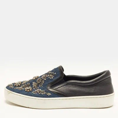 Pre-owned Dior Happy Size 39 Blue Denim And Leather Slip On Sneakers