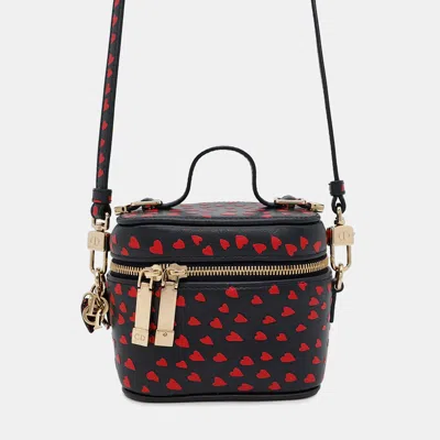 Pre-owned Dior Heart 2-way Shoulder Vanity Pouch Navy/red Leather In Blue