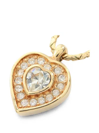 Pre-owned Dior Heartstone Rhinestone Necklace In Gold
