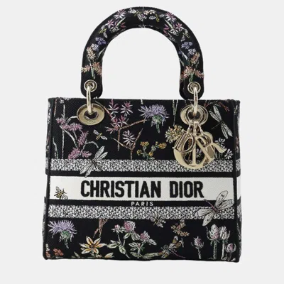 Pre-owned Dior Herbarium Embroidery Lady D-lite Bag In Black