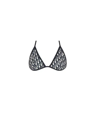 Dior High-tech Fabric Oblique Printed Bikini Top Swimsuit In Blue