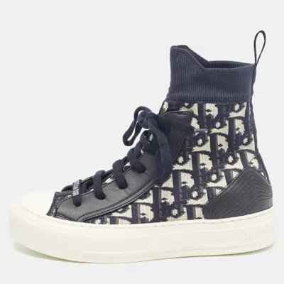 Pre-owned Dior High Top Sneakers Size 34.5 In Navy Blue