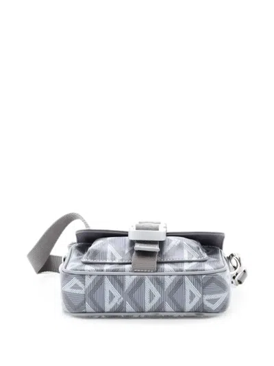 Pre-owned Dior Hit The Road Flap Cd Diamond Coated Canvas And Leather Mini Crossbody Bag In Grey