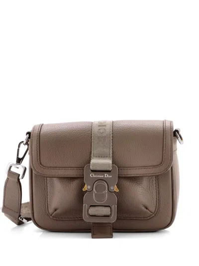 Pre-owned Dior Hit The Road Flap Leather Mini Crossbody Bag In Brown