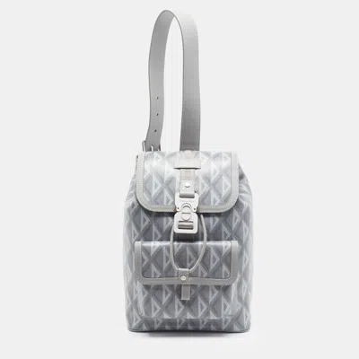 Pre-owned Dior Hit The Road Grey Diamond Coated Canvas And Leather Sling Backpack In Gray