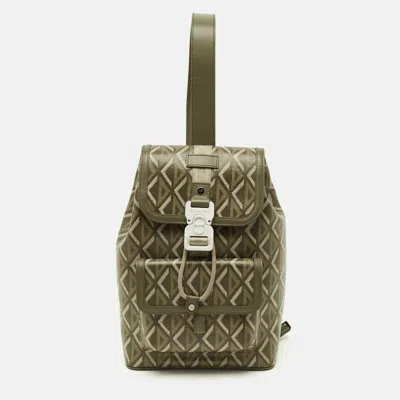Pre-owned Dior Hit The Road Olive Green Diamond Coated Canvas And Leather Backpack